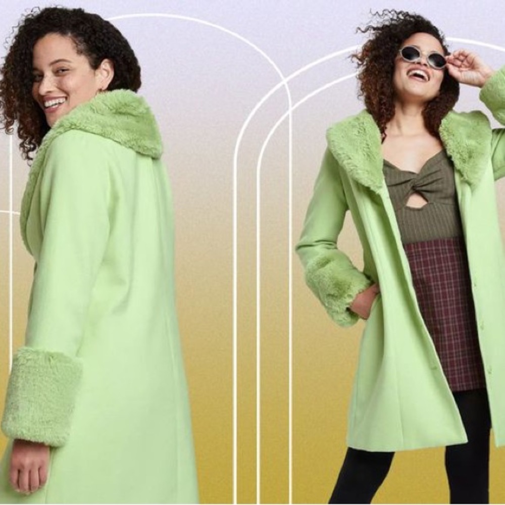 Wild fable faux fur trim long jacket small